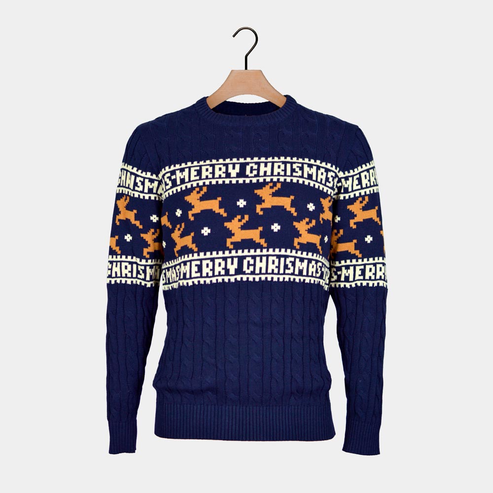 Suéter de Navidad para Hombre Elegante Azul con Renos