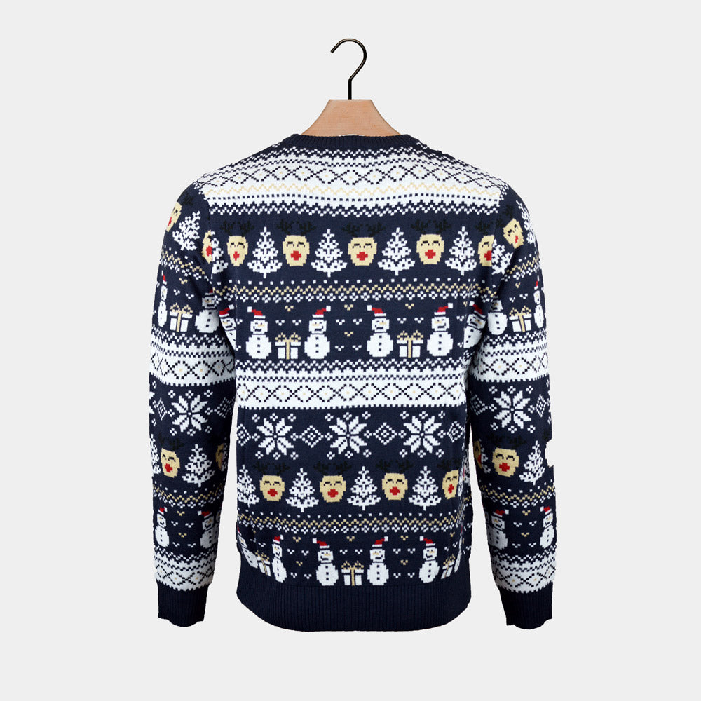 Suéter de Navidad para Hombre Azul y Cenefas Muñecos de Nieve 
