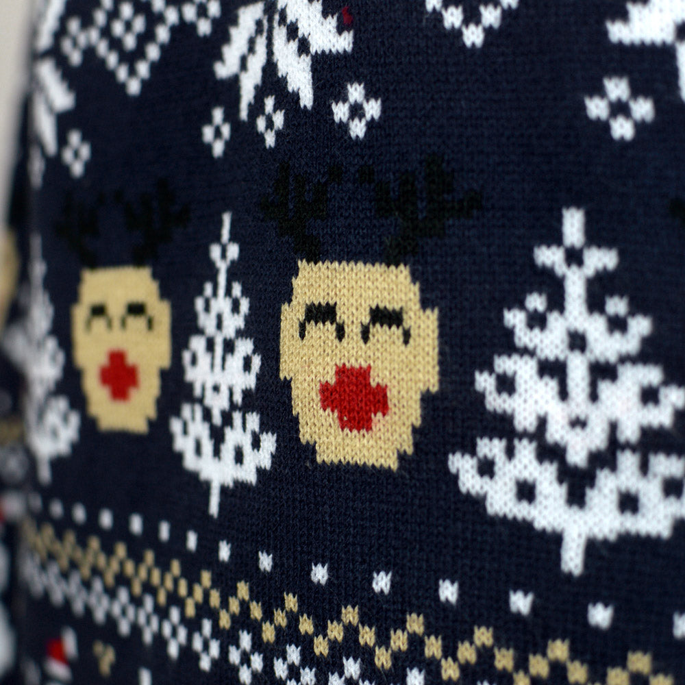 Suéter de Navidad Azul Hombre Muñecos de Nieve y Cenefas
