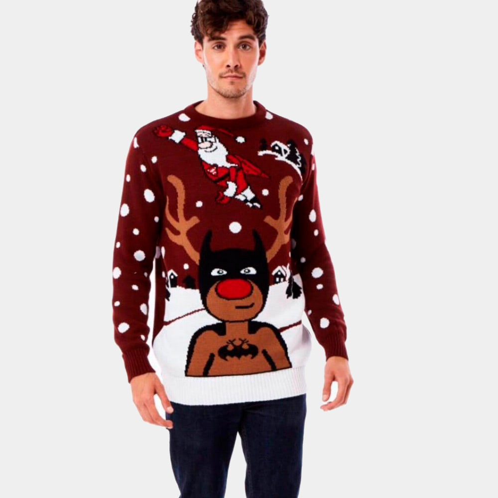 Suéter Navideño Hombre Reno Batman Papá Noel Superman