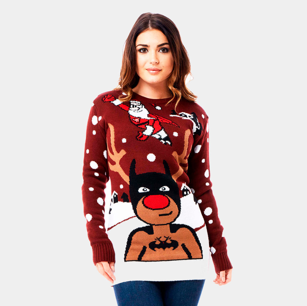 Suéter Navideño Mujer Reno Batman Papá Noel Superman