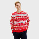 Suéter de Navidad Hombre Rojo Muñecos Nieve Cenefas Algodón Orgánico
