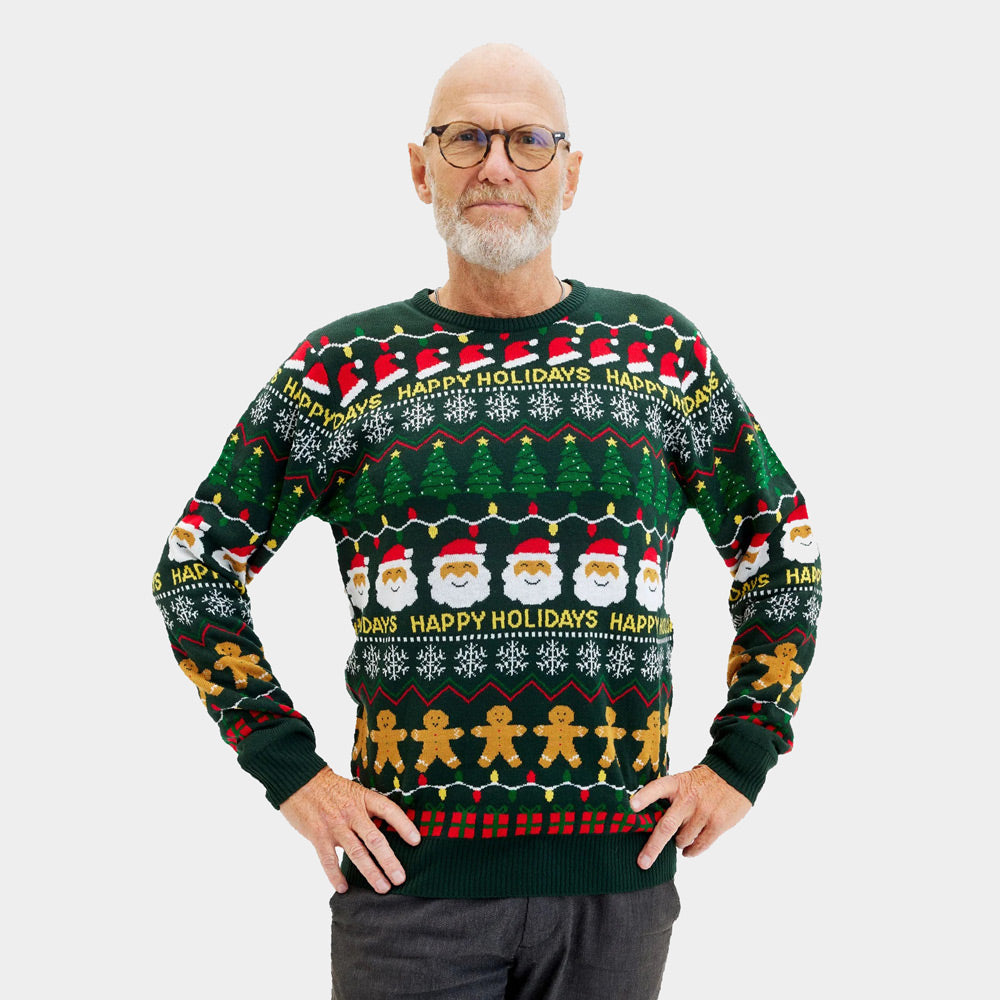 Suéter de Navidad para Hombre Verde Happy Holidays