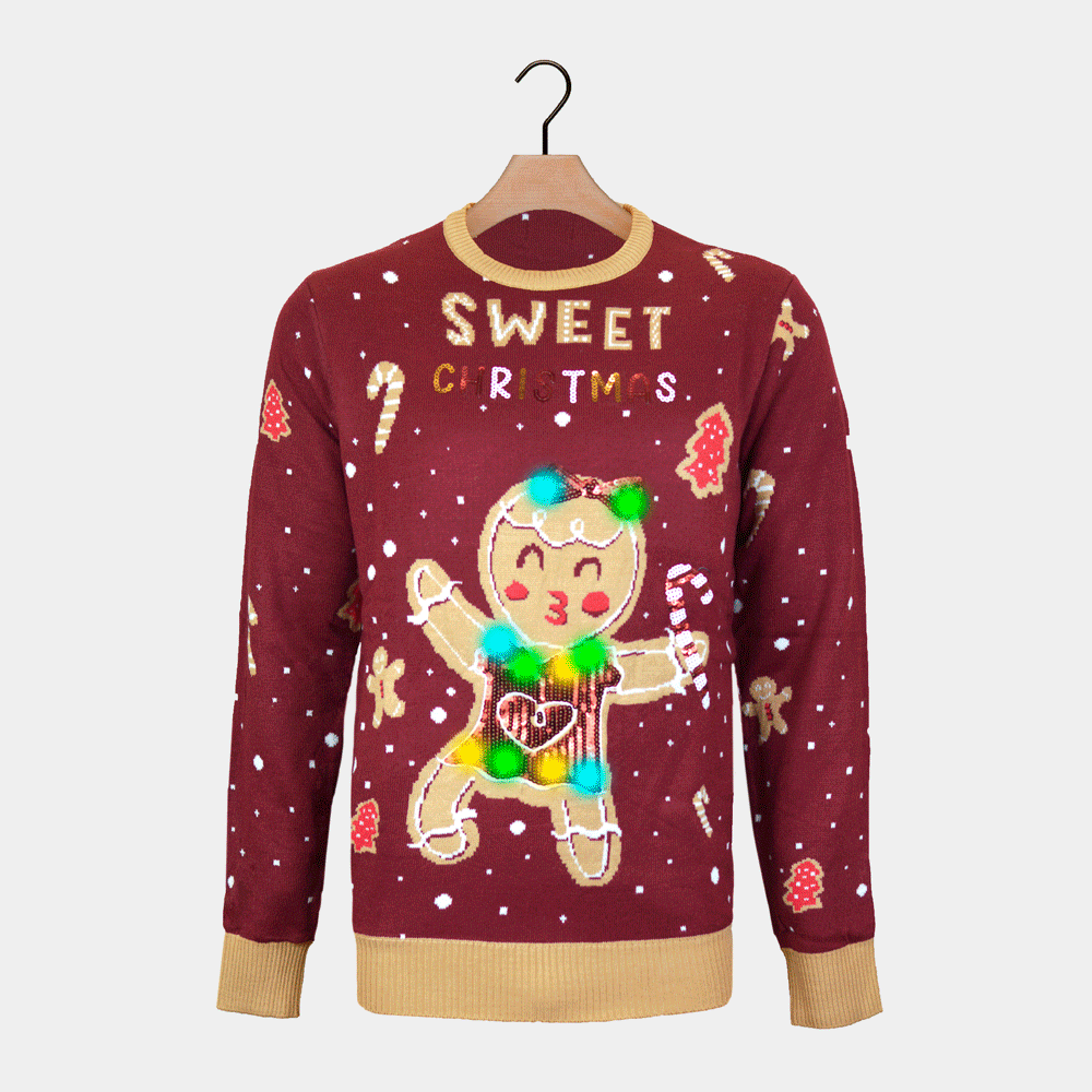 Suéter de Navidad con Luces LED Rojo Ginger Cookie Familia