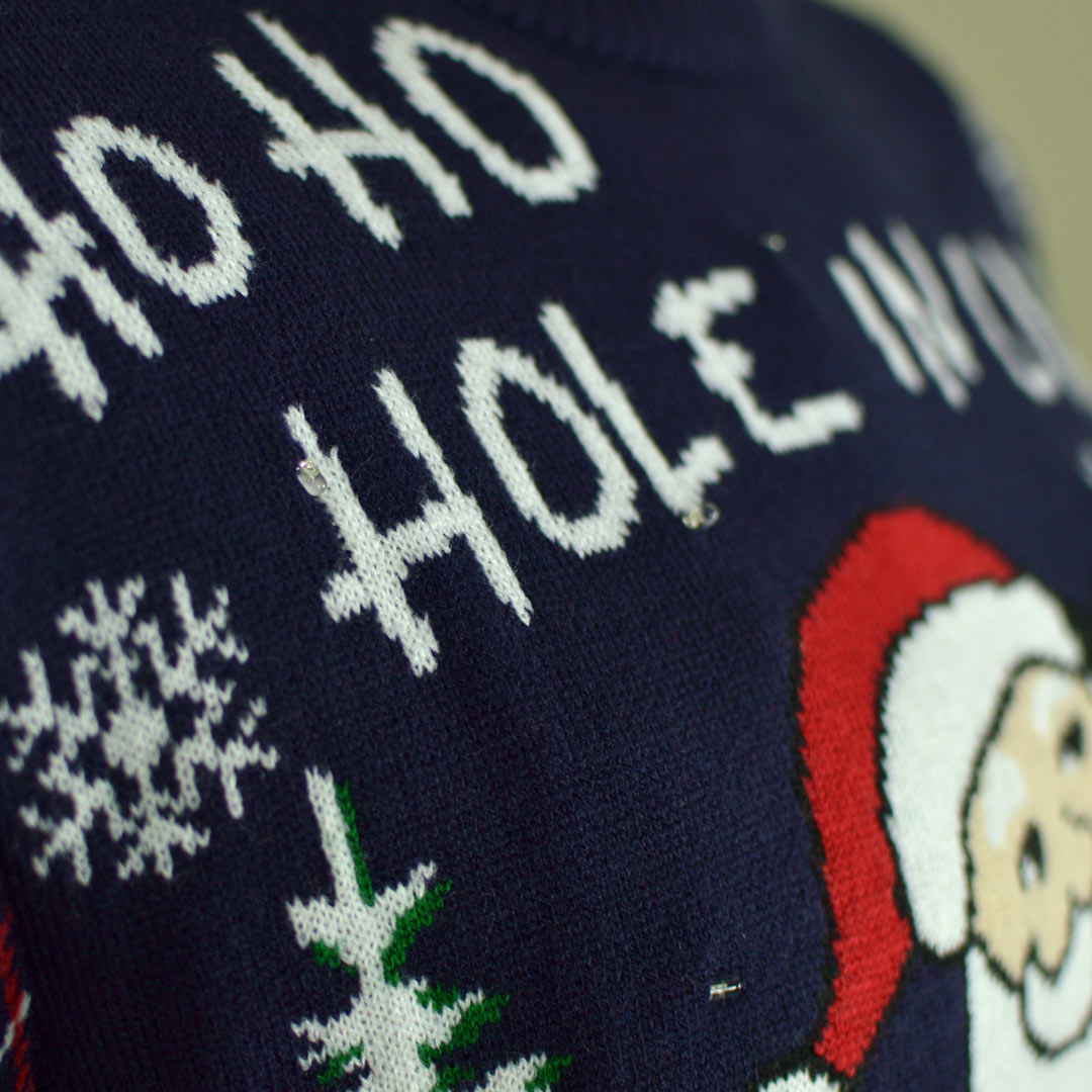 Suéter de Navidad con Luces LED para Hombre con Santa jugando al Golf detalle Nieve