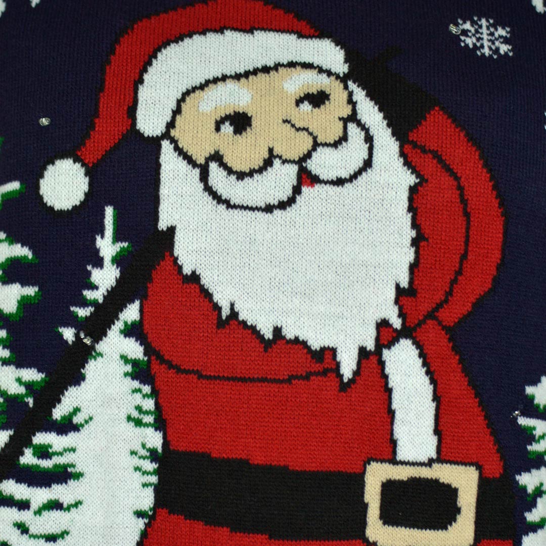 Suéter de Navidad con Luces LED para Hombre con Santa jugando al Golf Detalle