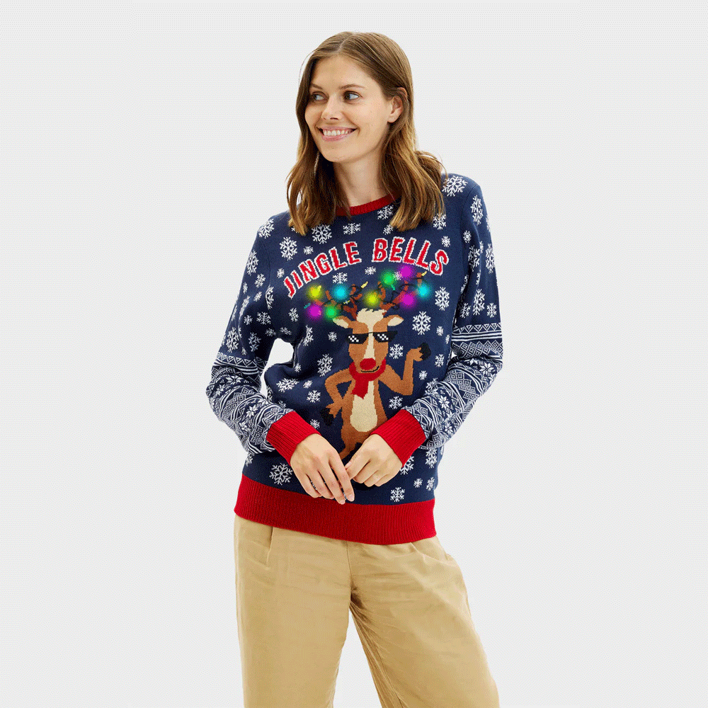 Suéter de Navidad Luces LED Mujer Jingle Bells

