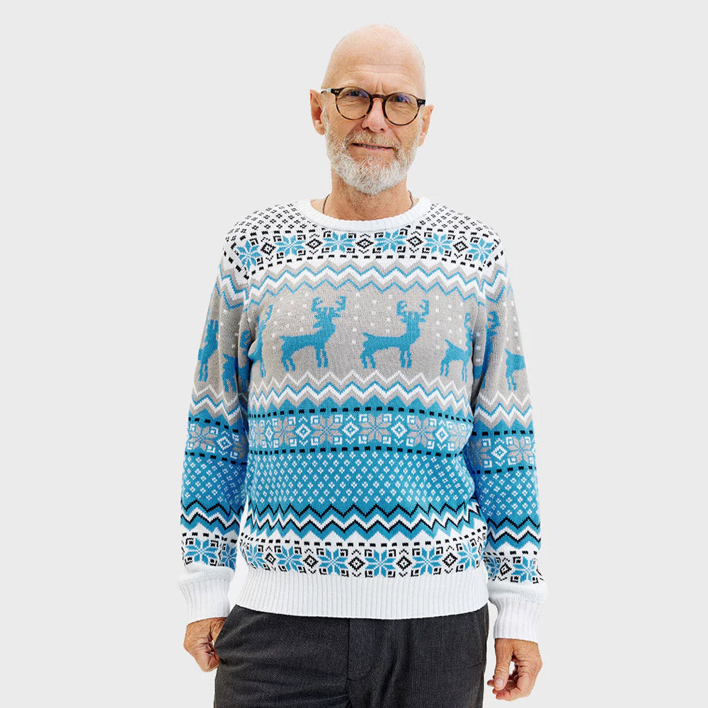 Suéter de Navidad para Mujer Blanco, Gris y Azul Hombre Renos Elegante
