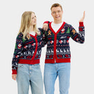 Hombre Suéter de Navidad para Mujer Cárdigan Azul y Rojo