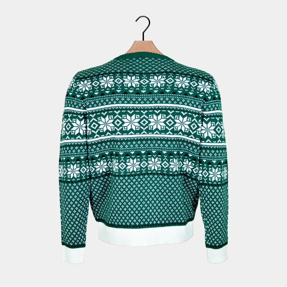 Suéter de Navidad para Mujer Clásico Verde y Blanco Elegante Espalda