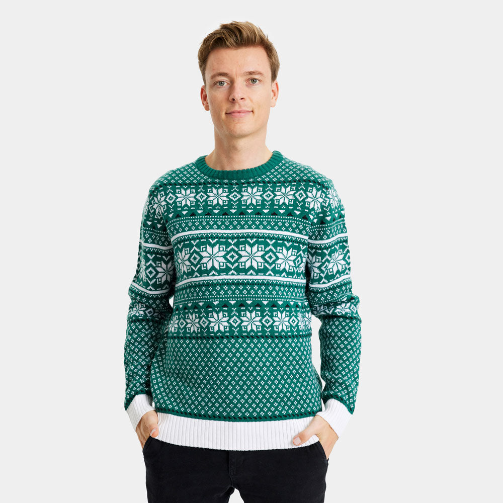 Suéter de Navidad Hombre y Mujer Clásico Verde y Blanco Elegante
