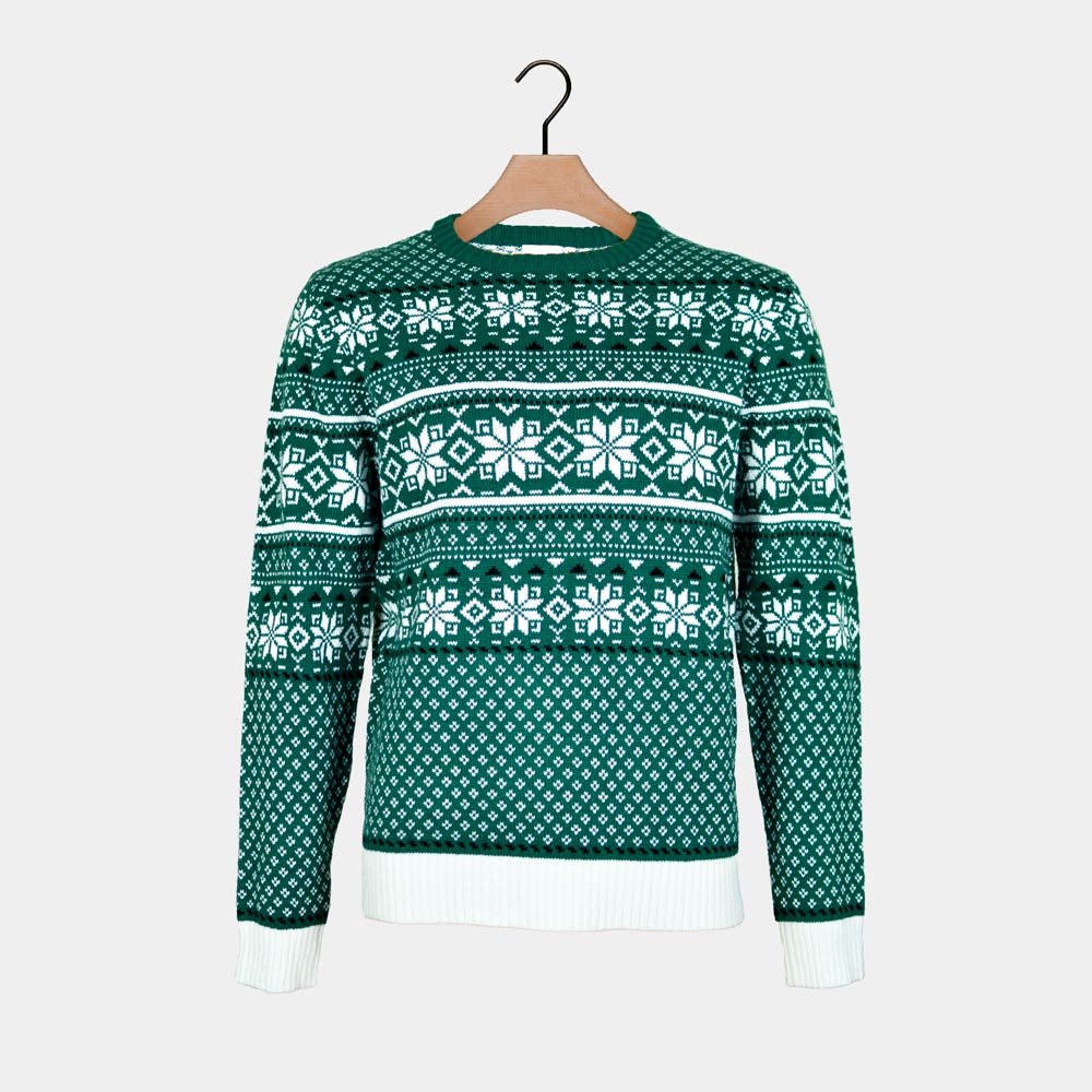 Suéter de Navidad para Mujer Clásico Verde y Blanco Elegante