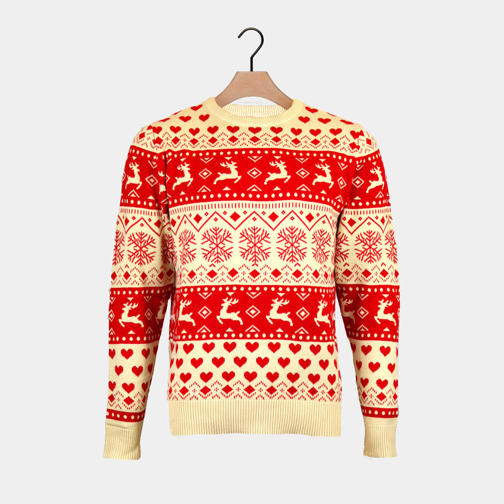 Suéter de Navidad Mujer Corazones Beige Algodón Orgánico Rojos 