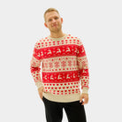 Suéter de Navidad Mujer Corazones Hombre Rojos Beige Algodón Orgánico
