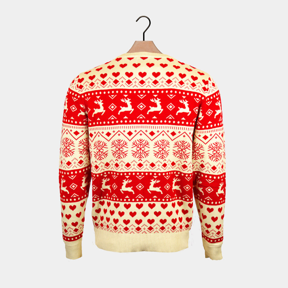 Suéter de Navidad Mujer Corazones Rojos Algodón Orgánico Beige 
