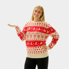 Suéter de Navidad para Mujer Corazones Rojos y Beige Algodón Orgánico