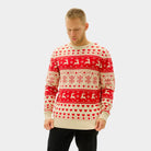 Suéter de Navidad Mujer y Hombre Corazones Rojos Beige Algodón Orgánico
