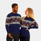 Suéter de Navidad para Mujer y Hombre Elegante Azul con Renos
