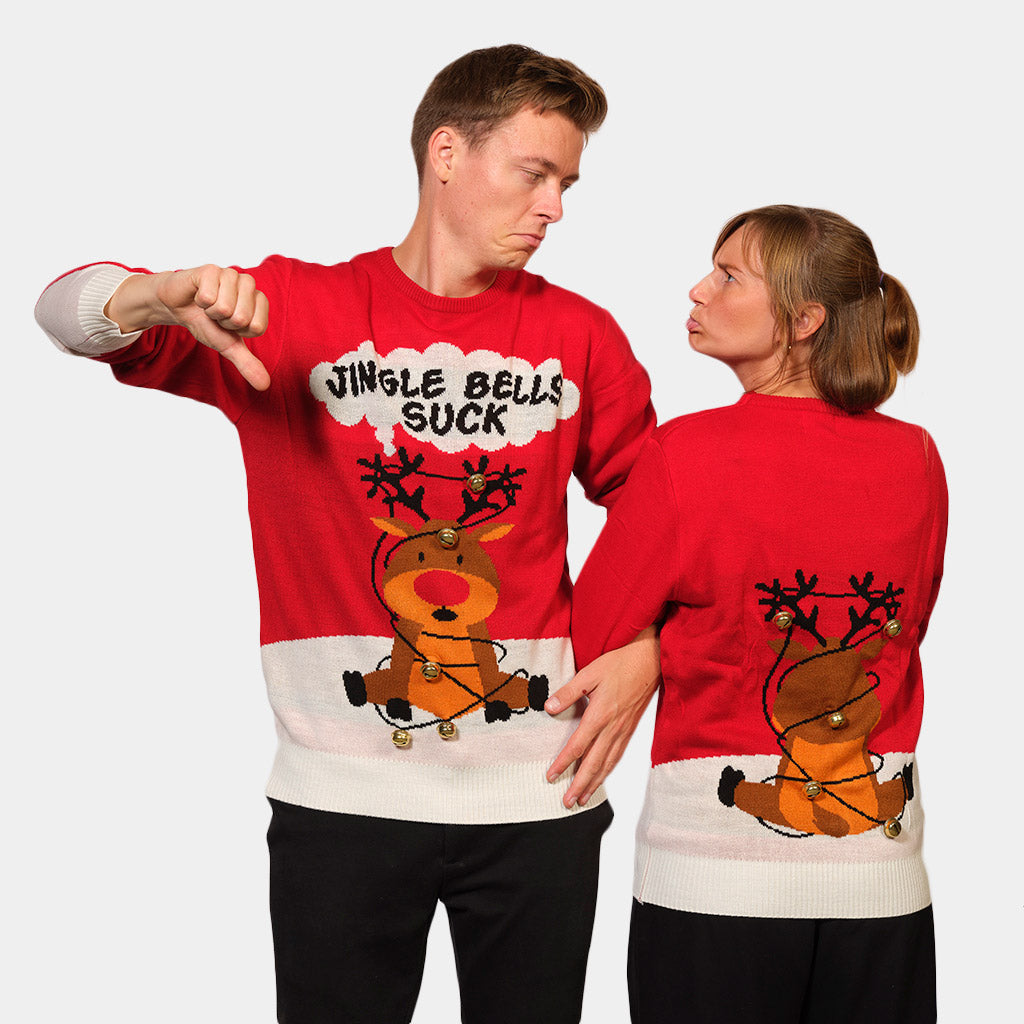 Suéter de Navidad Hombre Mujer Jingle Bells Suck Rojo Cascabeles 3D