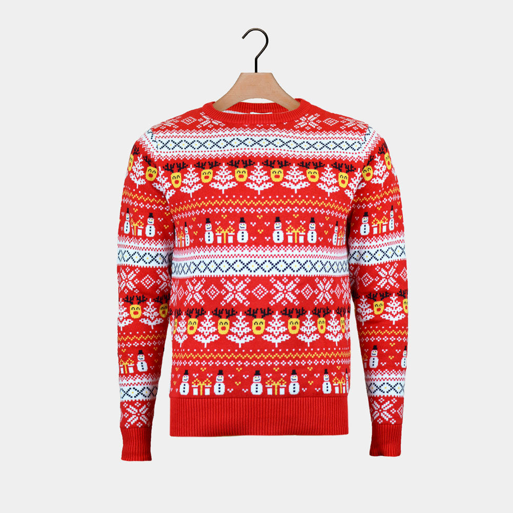 Suéter de Navidad Mujer Muñecos Nieve Cenefas Algodón Orgánico Rojo 
