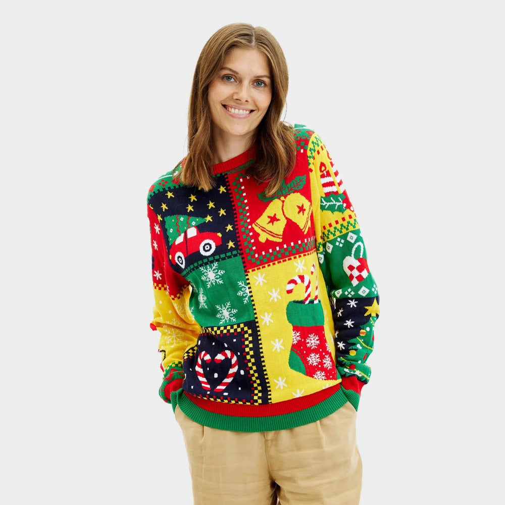 Suéter de Navidad para Mujer Patchwork Algodón Orgánico – Suéter Navideño