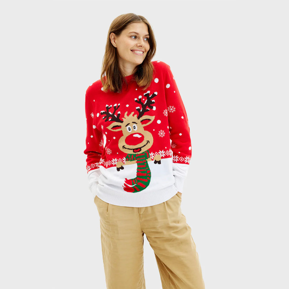 Suéter de Navidad Mujer Reno con Bufanda Algodón Orgánico
