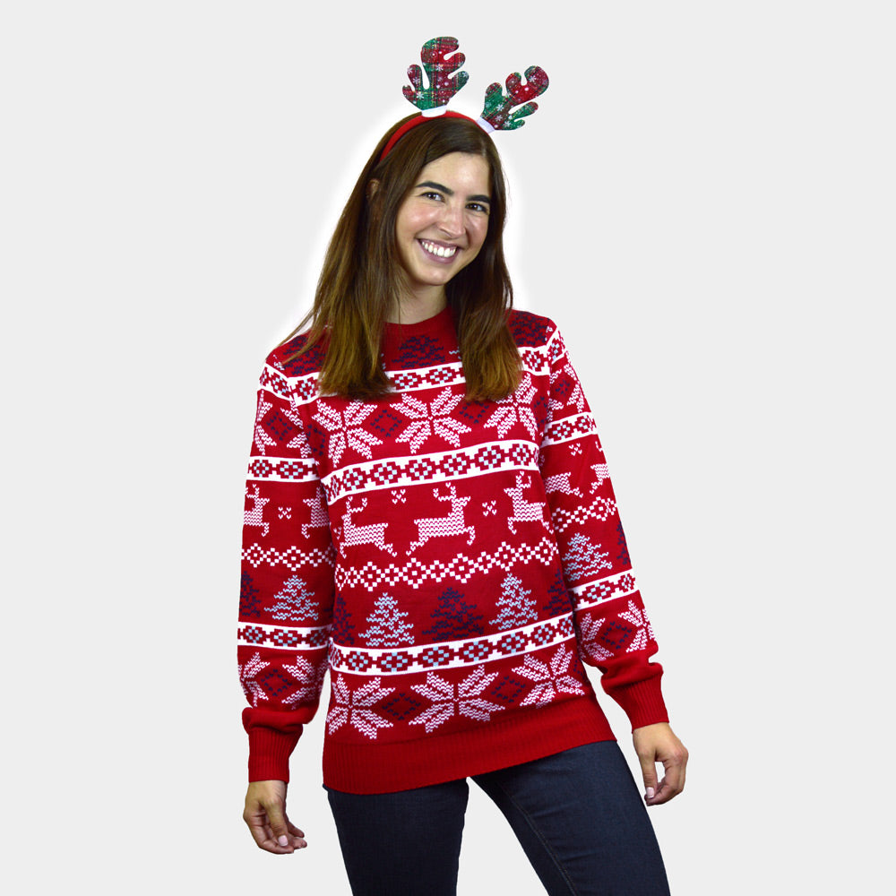 Suéter de Navidad Mujer Rojo Clásico Estrellas Polares
