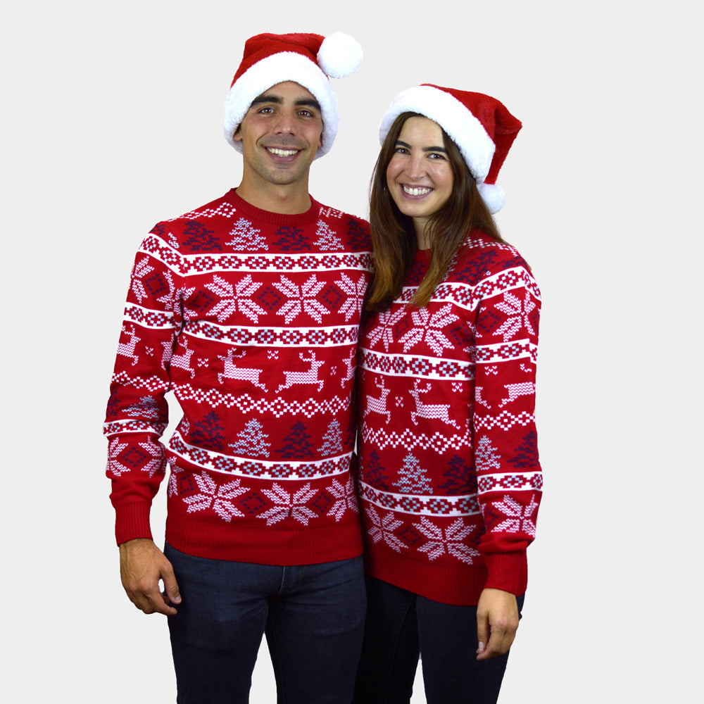 Suéter de Navidad para Mujer Rojo Clásico Estrellas Polares pareja