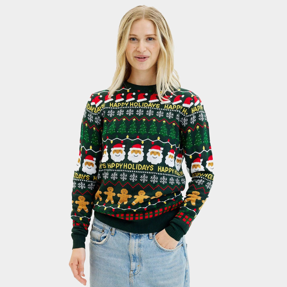 Suéter de Navidad para Mujer Verde Happy Holidays – Suéter Navideño