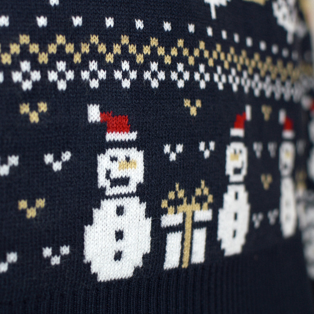 Suéter de Navidad Muñecos de Nieve Hombre Azul  y Cenefas
