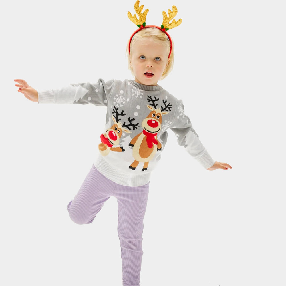 Suéter de Navidad niña Familia Gris con Renas Cute