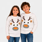 Suéter de Navidad para Niña y Niño Blanco con Reno 3D
