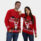 Suéter de Navidad Pareja Niña y Niño Rojo Reno Rudolph Bufanda
