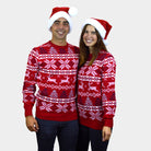 Suéter de Navidad Parejas Niña y Niño Rojo Clásico Estrellas Polares