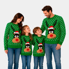Suéter de Navidad para Niña y Niño Verde Reno con Gorro en 3D Familia
