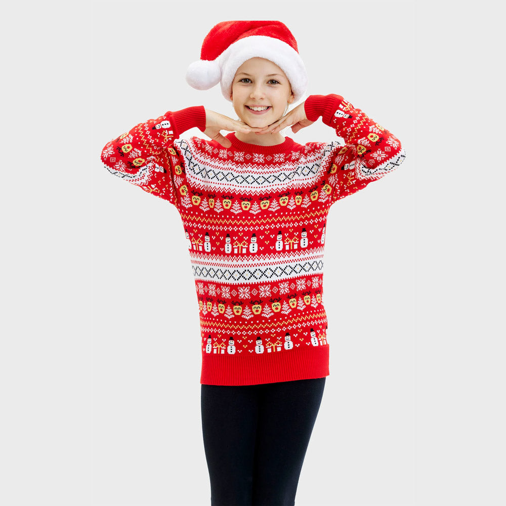 Suéter de Navidad Niña Rojo Muñecos Cenefas Algodón Orgánico
