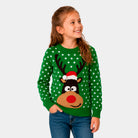 Suéter de Navidad para Niña Verde Reno con Gorro en 3D
