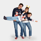 Suéter de Navidad Niña y Niño Azul Papá Noel y Reno Rudolph Familia
