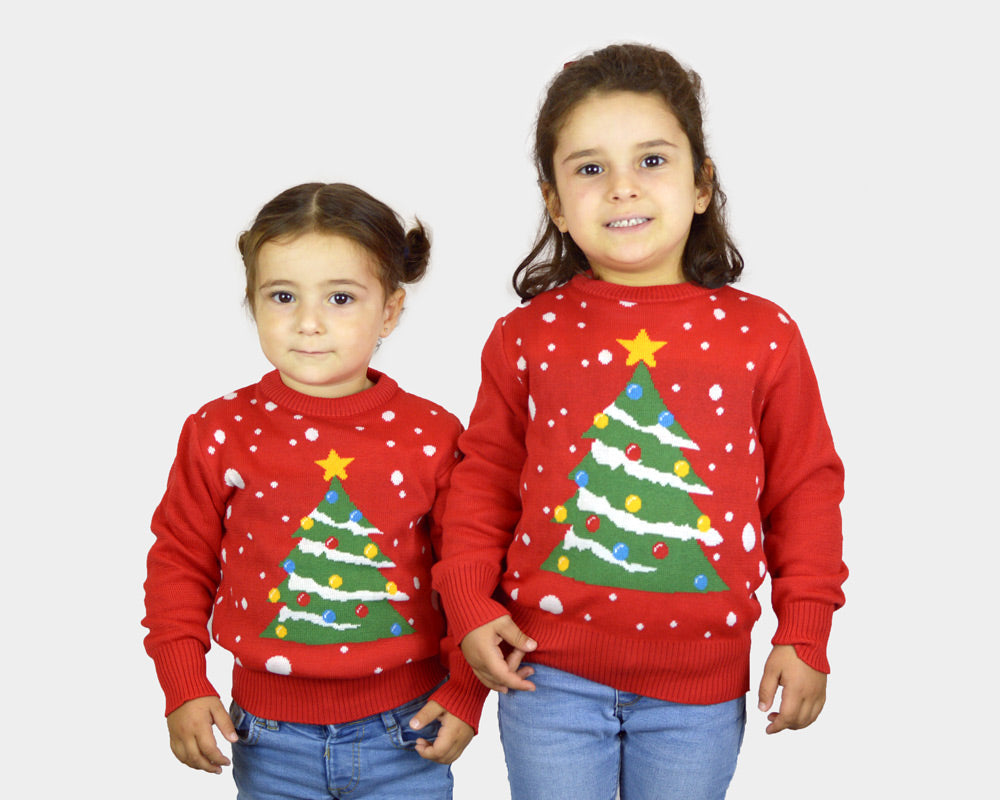 Suéter de Navidad para Niña Rojo Árbol de Navidad