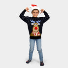 Suéter de Navidad Azul Reno Rodolfo Niño con Nariz Roja en 3D
