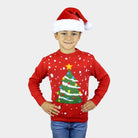 Suéter de Navidad para Niña y Niño Rojo Árbol de Navidad