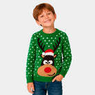 Suéter de Navidad para Niño Verde Reno con Gorro en 3D
