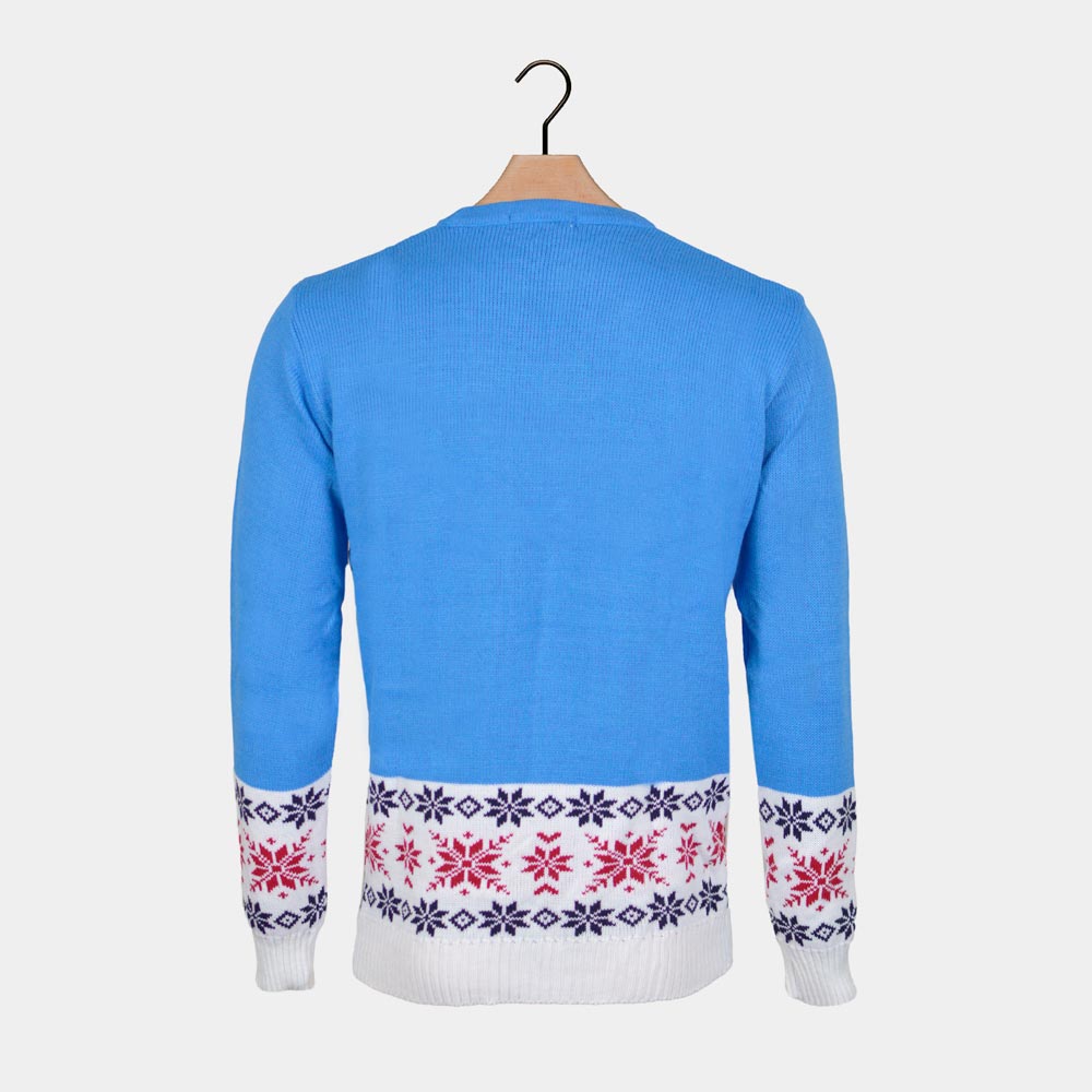 Suéter de Navidad para Familia Azul Claro con Reno y Nieve Espalda