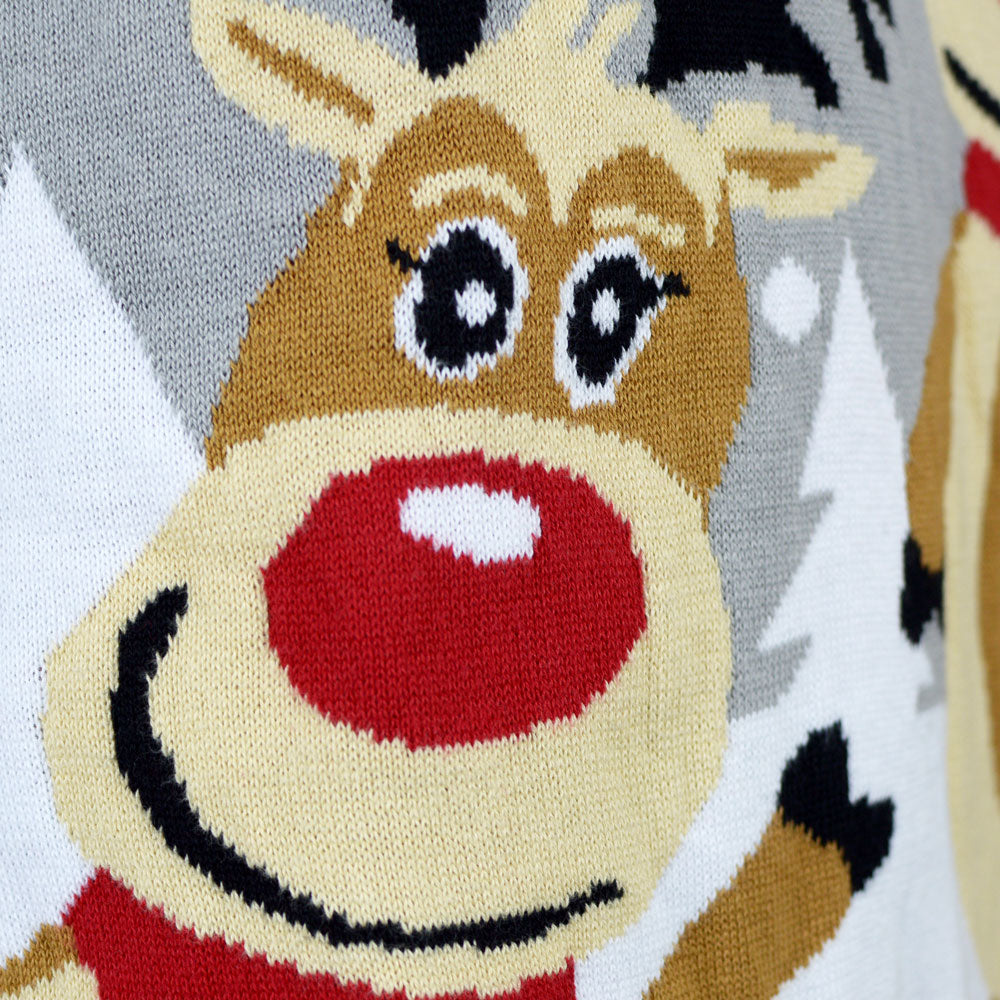 Suéter de Navidad para Familia Gris con Renas Cute Detalle