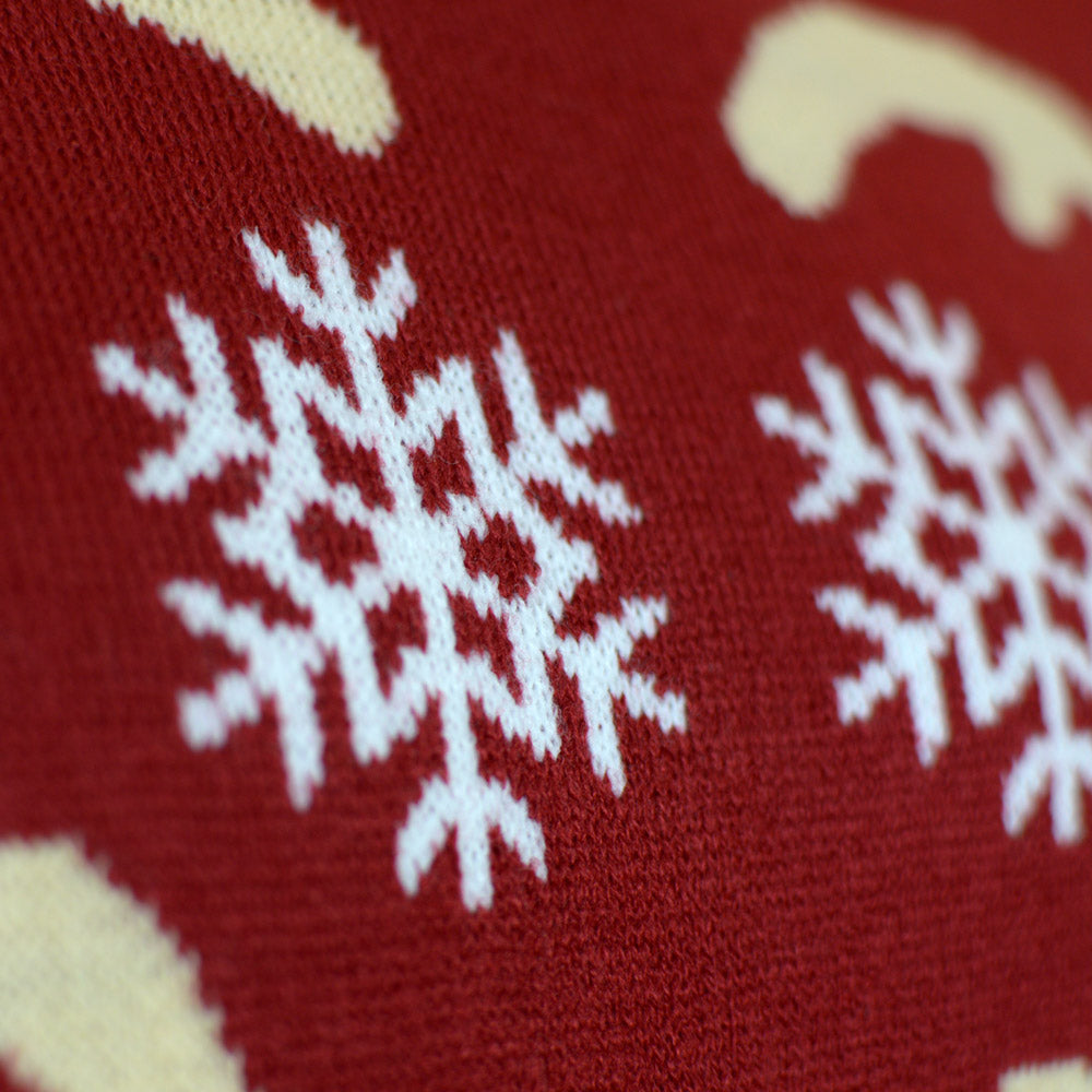 Suéter de Navidad para Familia con Reno Rudolph Rojo Detalle Nieve