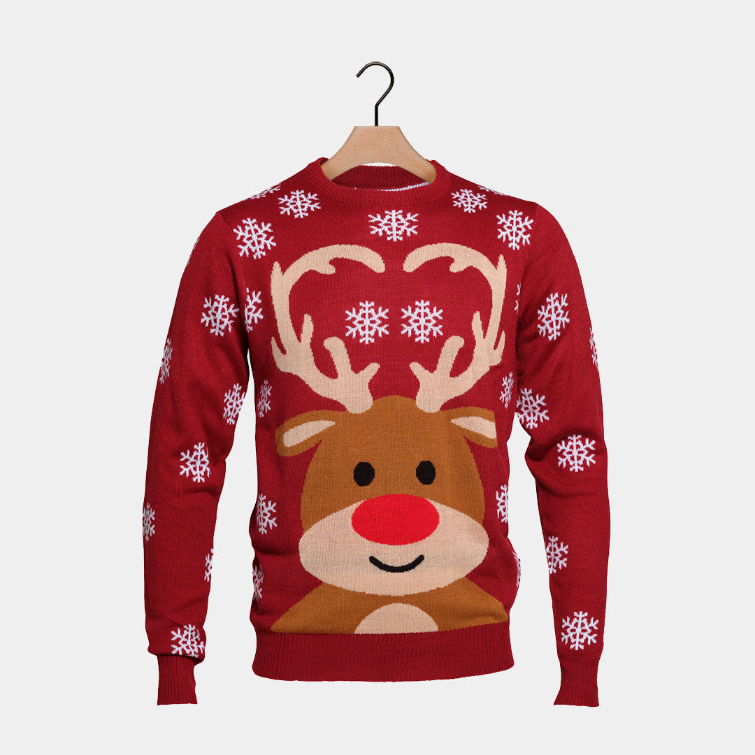 Suéter de Navidad para Familia con Reno Rudolph Rojo