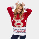 Suéter de Navidad para Familia Rojo con Reno Rudolph Mujer