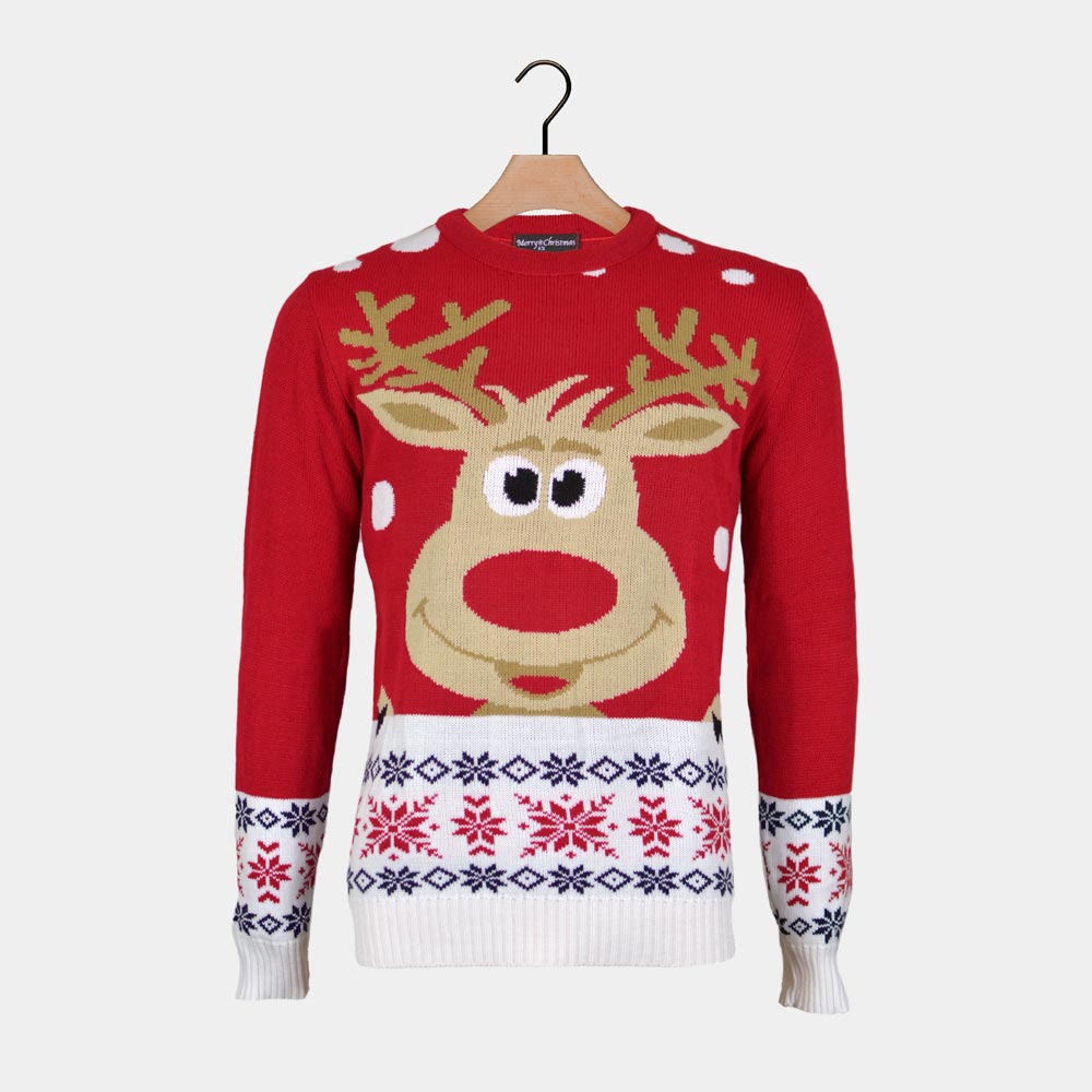 Suéter de Navidad para Familia Rojo con Reno Rudolph