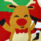 Suéter de Navidad para Familia Rojo con Santa Claus y Reno Saludando Detalle Nieve