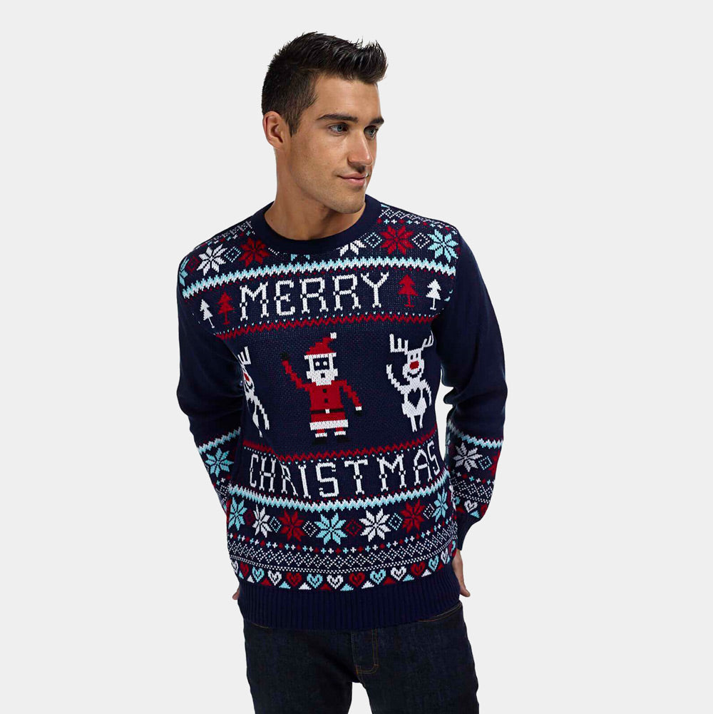 Suéter de Navidad para Hombre Azul Merry Christmas – Suéter Navideño